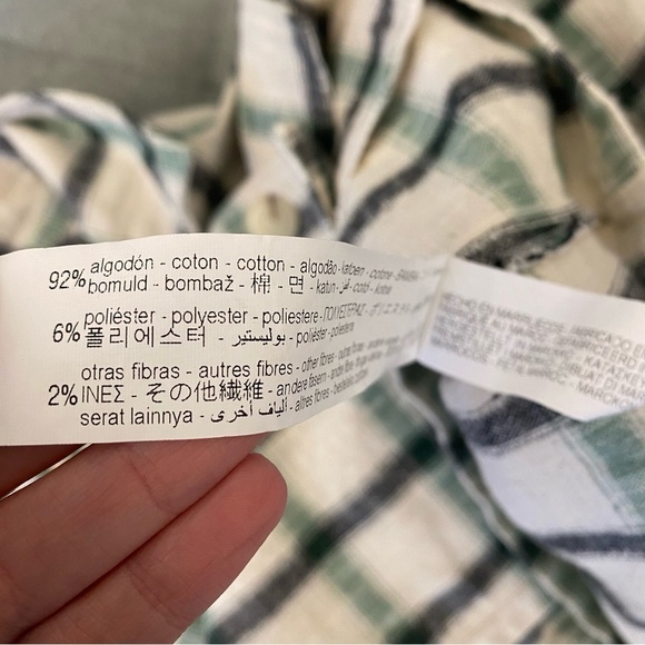 Zara || Plaid Overshirt Shacket Oversized Cream Green XS - Picture 9 of 9